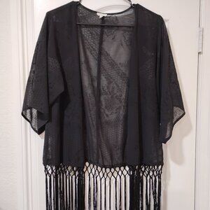 Boho Kimono Cardigan w/ Fringe Detail | Lightweight Festival Layer | Size Small